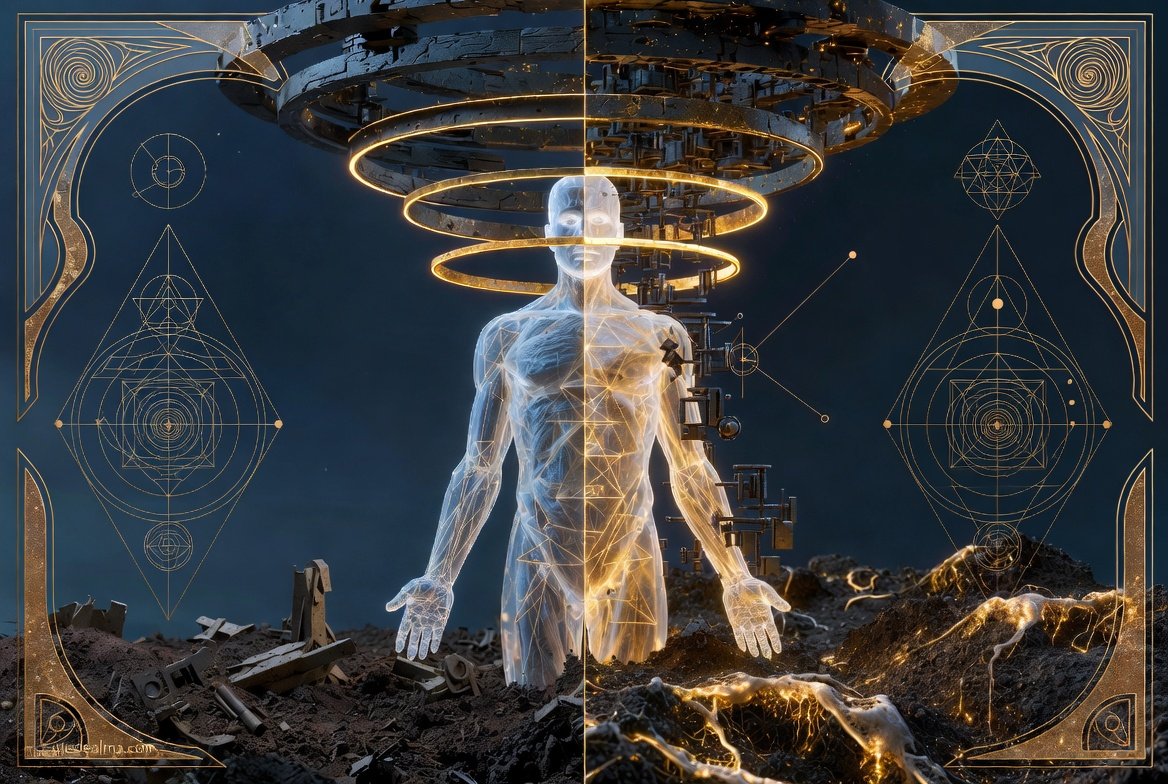 Aging vs degeneration, sacred geometry illustration
