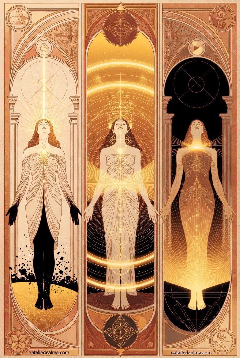 The three states of the human toroidal energy field, sacred geometry illustration